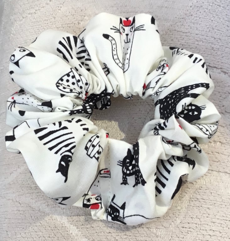 Cat themed feline cotton fabric Scrunchie 
