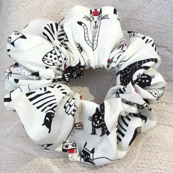 Cat themed feline cotton fabric Scrunchie 