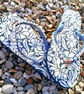 Shell Pearl And Ribbon Hand Decorated Blue Floral Flip Flops Size 5-6 - Image 2