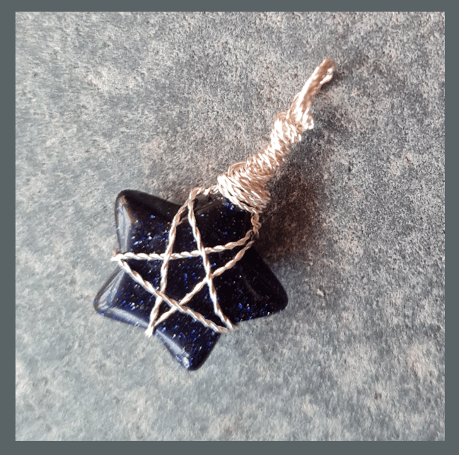 Wire wrapped Blue Goldstone star necklace
