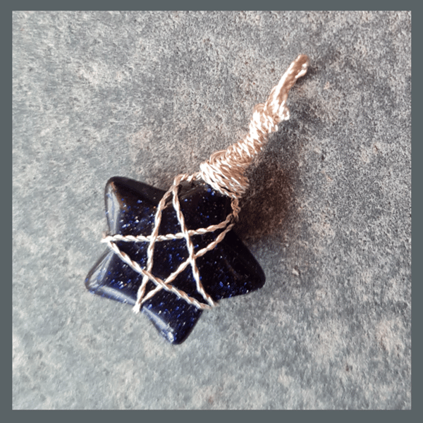 Wire wrapped Blue Goldstone star necklace