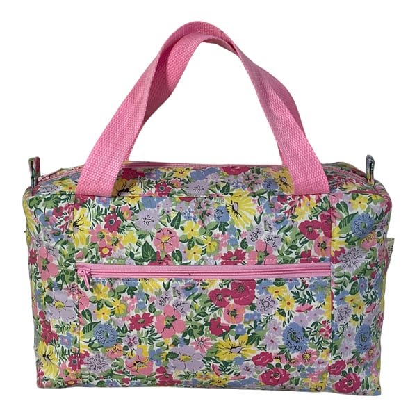 Large wash bag in Liberty cotton, floral toiletries bag with handles and pocket.