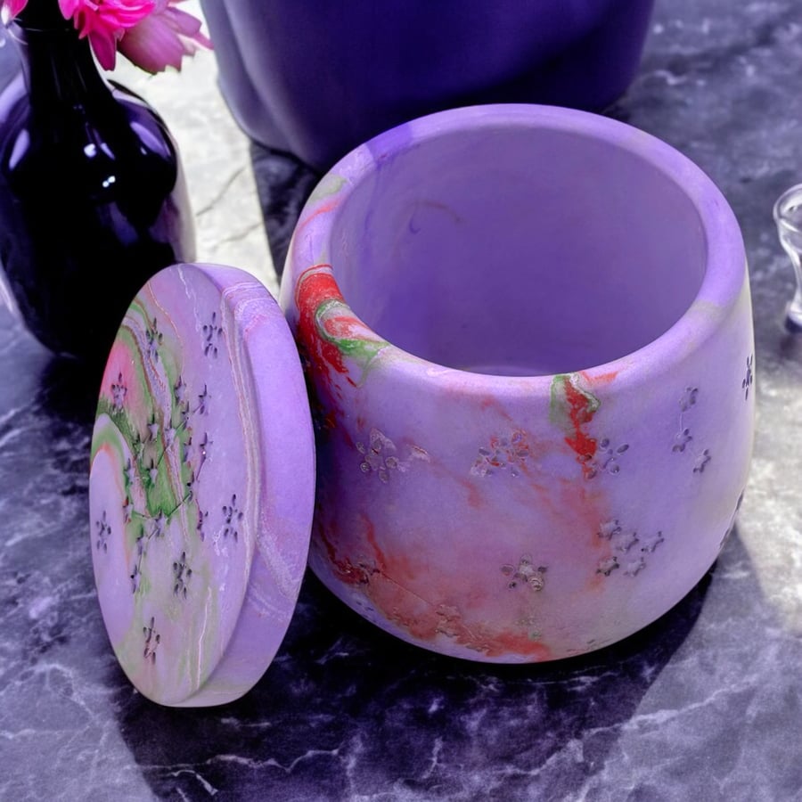 Aurora Borealis Jewellery Box - Purple Green Red and Pink Star Adorned Pot stp6