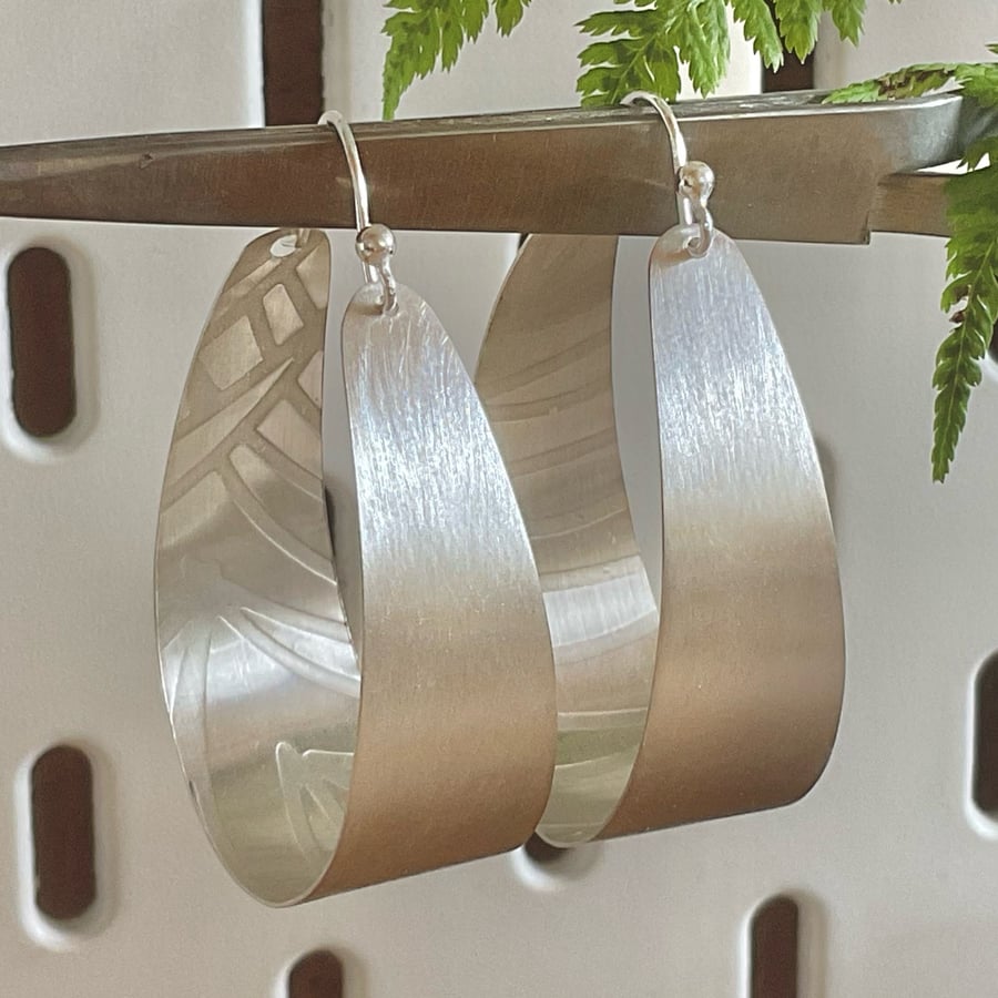 SECOND - Large botanical silver hoop earrings