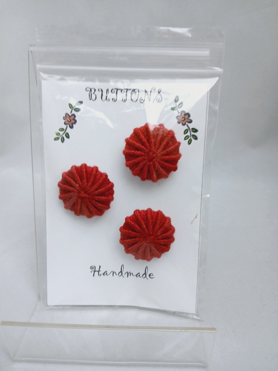 Buttons Red 30mm Handmade Embroidered Yorkshire Style