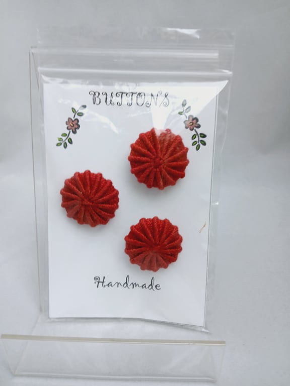 Buttons Red 30mm Handmade Embroidered Yorkshire Style