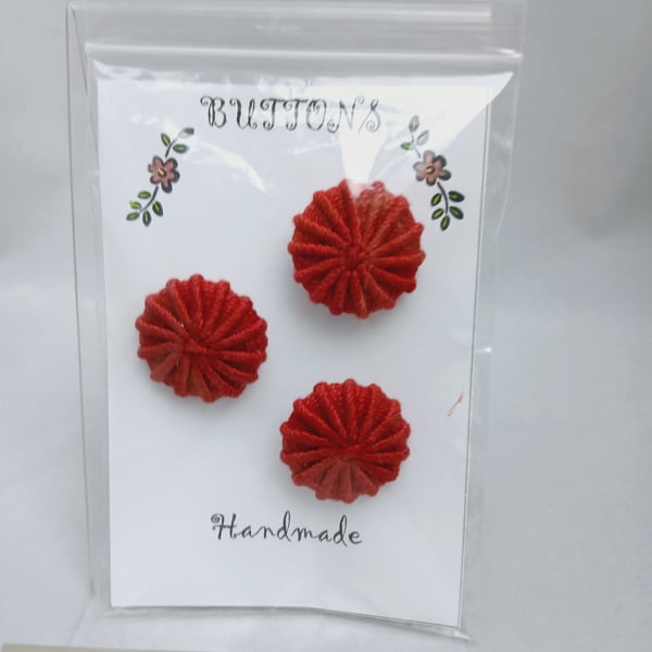 Buttons Red 30mm Handmade Embroidered Yorkshire Style