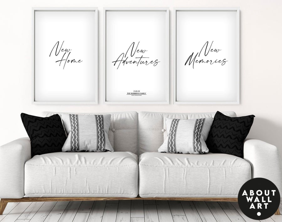 New Home gift, Family Gift, Set x 3 gift prints, Living Room Print, Minimalist w