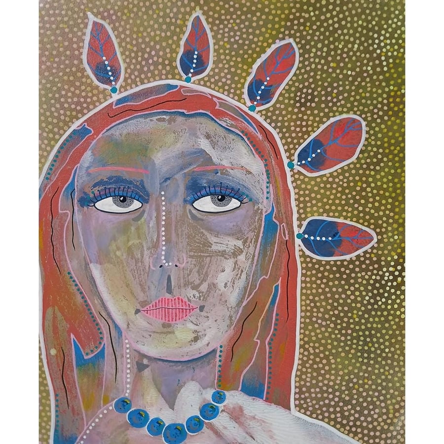 Female Portrait Attractive Woman Painting Whimsical Girl's Face Red Ginger Hair