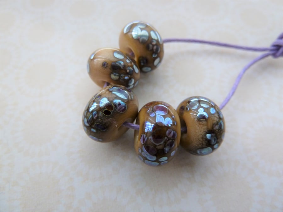 handmade lampwork glass beads, ivory and silver set