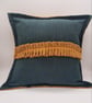 Cushion cover 18" forest green and mustard yellow with pleating.   - Image 8