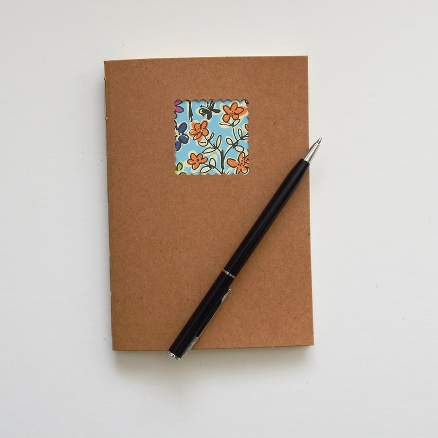 Yellow Floral Moleskine style Notebook with Cream paper, 6x4 ins hand bound book