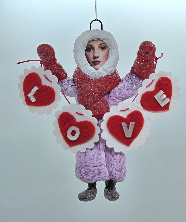 Charming Spun Cotton Girl Valentine’s Ornament
