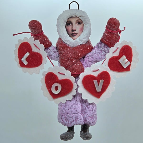 Charming Spun Cotton Girl Valentine’s Ornament