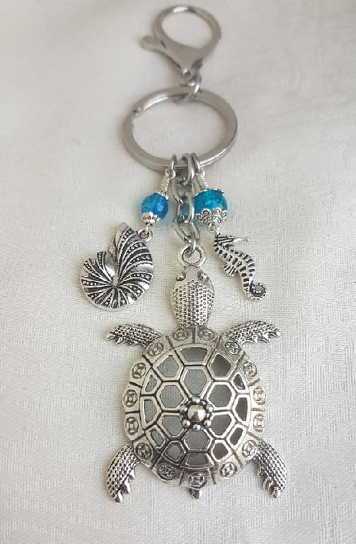 Gorgeous Sea Life Key Ring - Bag Charm - Sea Turtle, Sea Horse and Shell