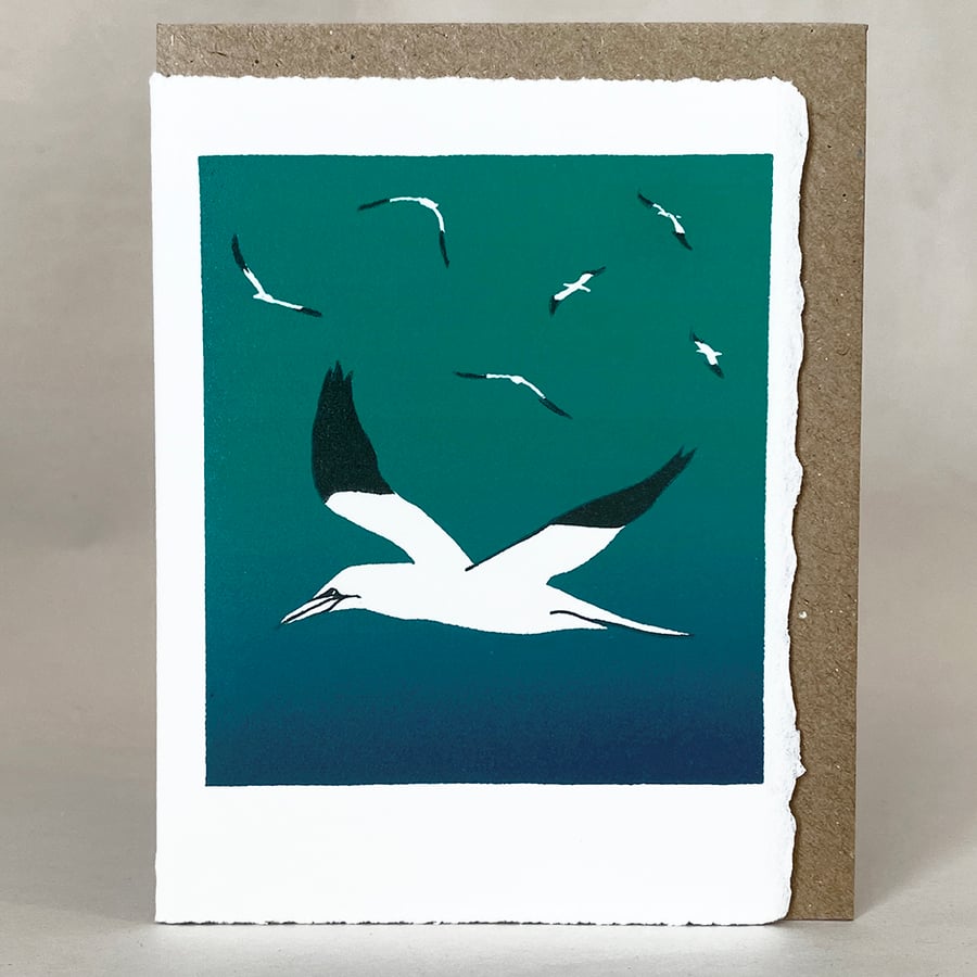 Gannets - Original Hand Printed LinoCut Card