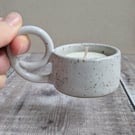 Perfectly imperfect White speckled tealight holder with handle