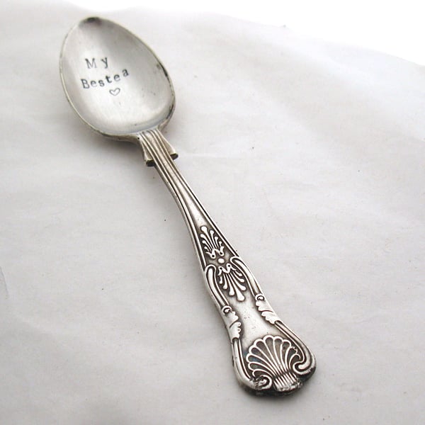 My Bestea, Hand Stamped Teaspoon, Handstamped Vintage Tea Spoon