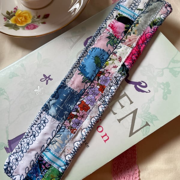 Soft Floral Shabby Chic Bookmark Embroidered Patchwork Bookmark Quilted Fabric