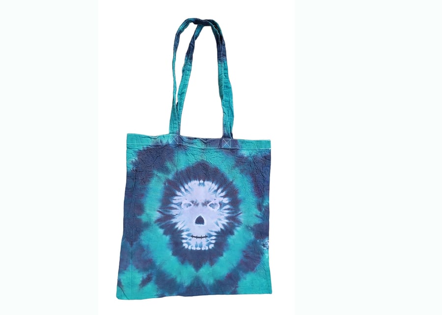 Halloween trick-or-treat skull tie dye cotton tote bag