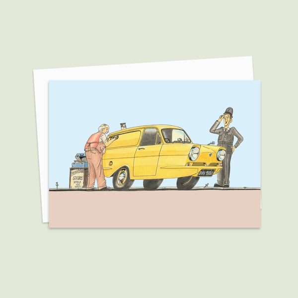 Three Wheeler Van Greeting Card: Nostalgic Cartoon Art (321)