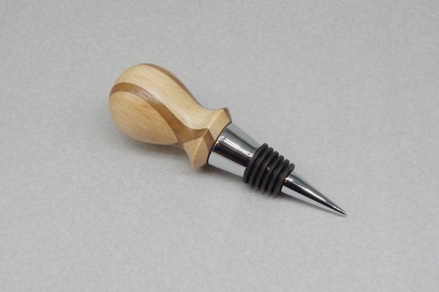 Hand Turned Wooden Bottle Stopper, Scottish Mixed Woods With Mahogany Stripes.