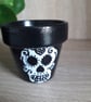 Pair of small terracotta plant pots hand drawn with decorative skulls.   - Image 4