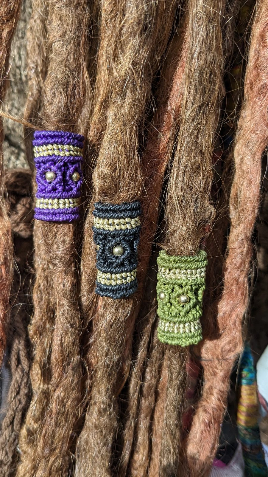 Dread bead micro macrame hair accessory green purple black red