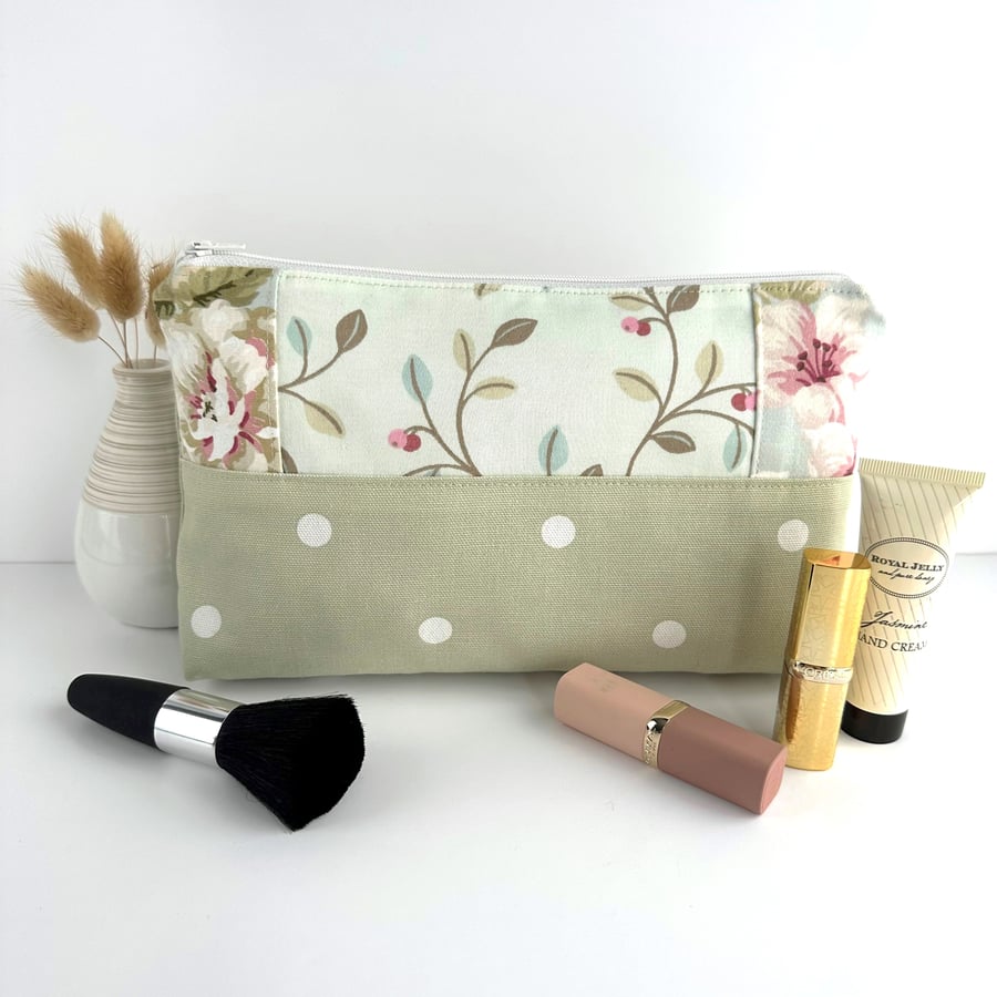 Large Pastel Make up Bag with Berries, Flowers, and Polka Dots