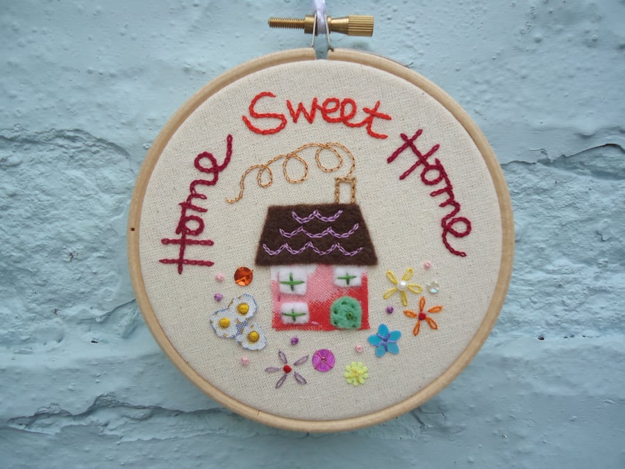 Embroidery Hoop, Home Sweet Home, Autumnal Shades