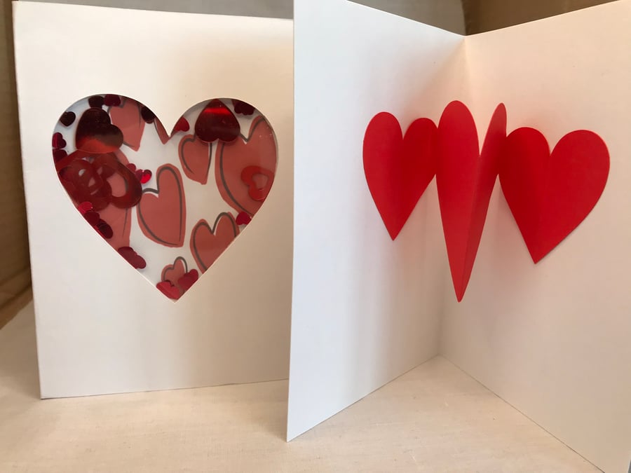 Valentine’s Day cards,  pop up heart and shaker heart cards