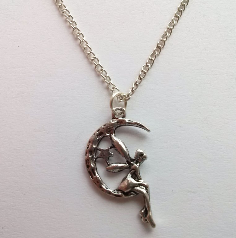 Moon Fairy Silver Plate Celestial Necklace