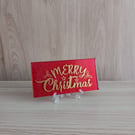 Red Merry Christmas Glitter Subway Tile Decorative Tile on a Stand