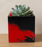 Red and Black 10 cm Square Plant Pot - Marbled Indoor Planter