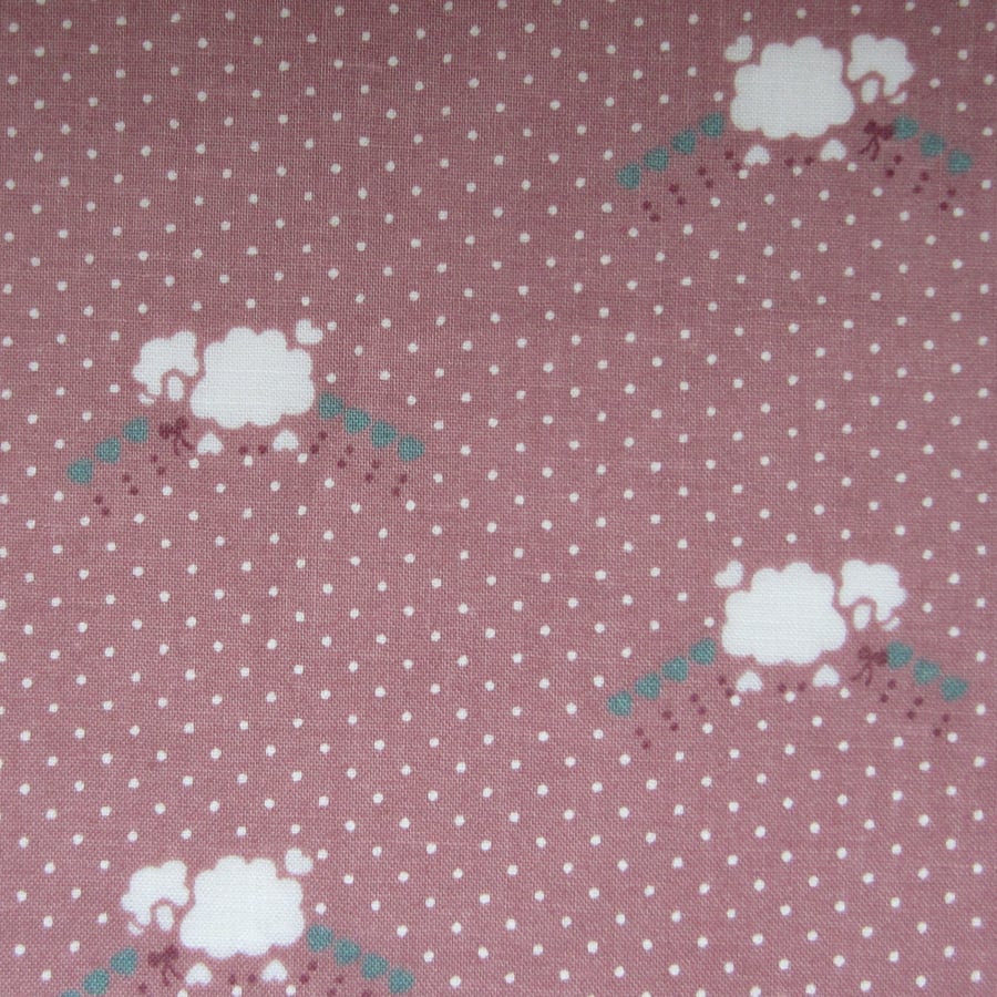 SALE Sheep on Dusky Pink Spotty Fabric. Fat Quarter Remnant