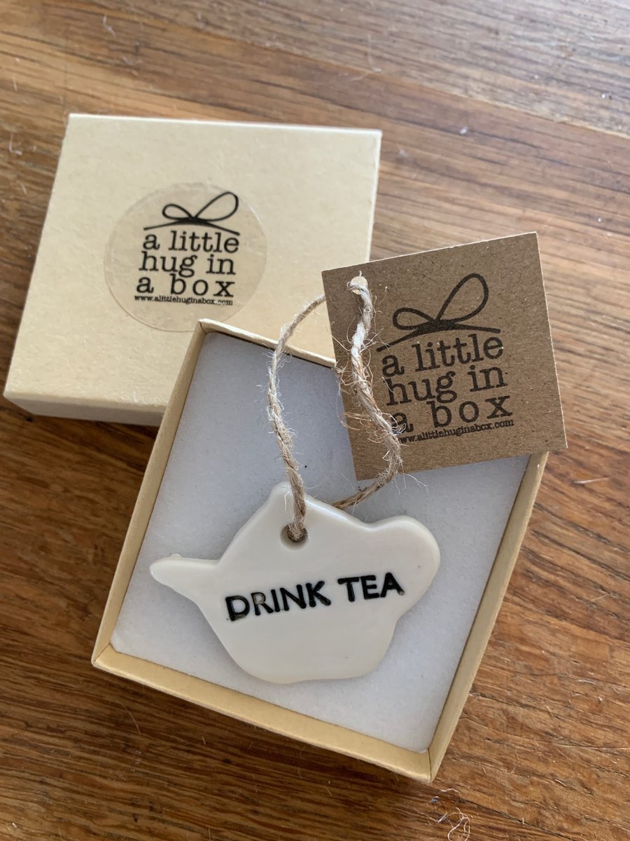 A little hug in a box porcelain "drink tea" teapot gift