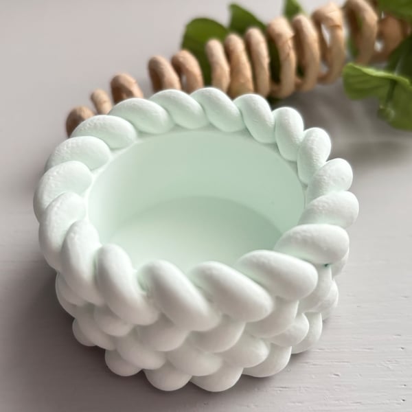 Mint Green Braided Tea light Holder – Candle Holder - Minimalist Decor