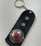Black dyed Leather Keyring on chain with 2 White Gemstones & Decorative Shield 
