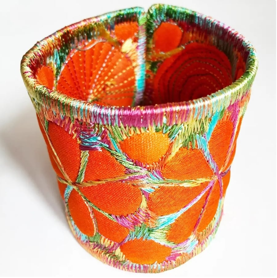 Cuff - Fabric Bracelet with Free Machine Embroidery 