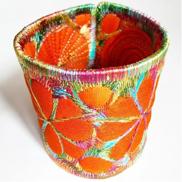 Cuff - Fabric Bracelet with Free Machine Embroidery 