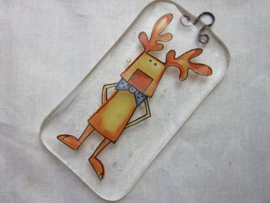  Handmade fused glass decoration or suncatcher - Rudolph