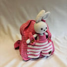 Handmade backpack for girls and boys with Amigurumi Bunny toy