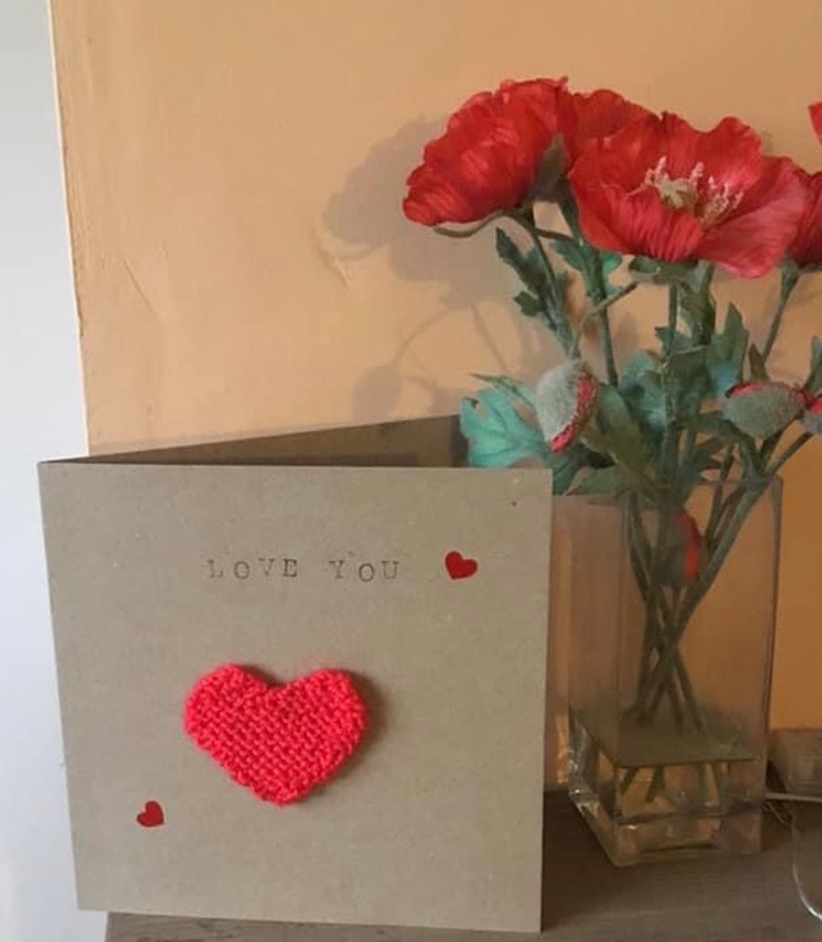 Handmade Valentines Card with Knitted Heart