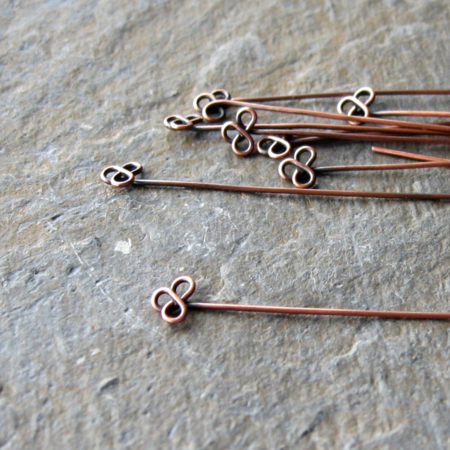 Antique copper trefoil headpins x 10, make your own, copper wire, clover leaf