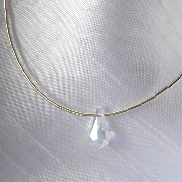 Simple Elegance Sterling Silver Necklace featuring Swarovski Teardrop Crystal 
