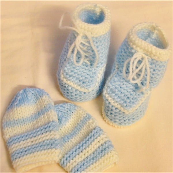 Knitted Trainer Boots & Mittens Set for Baby, Gift Ideas for Baby