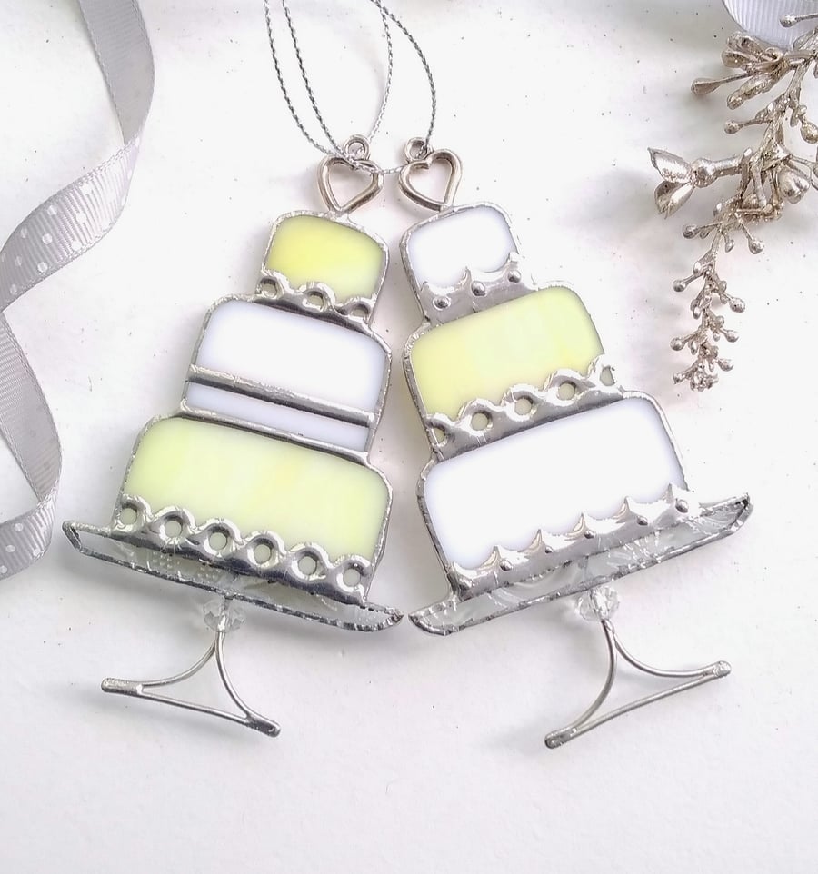 Stained Glass Wedding Cake Ornament