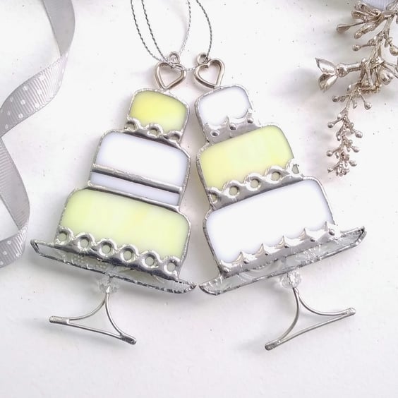 Stained Glass Wedding Cake Ornament