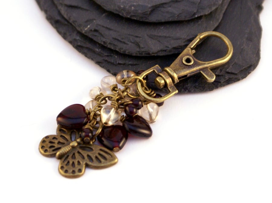 Butterfly Heart - Wire Wrapped Beaded Handbag Charm Purse Charm