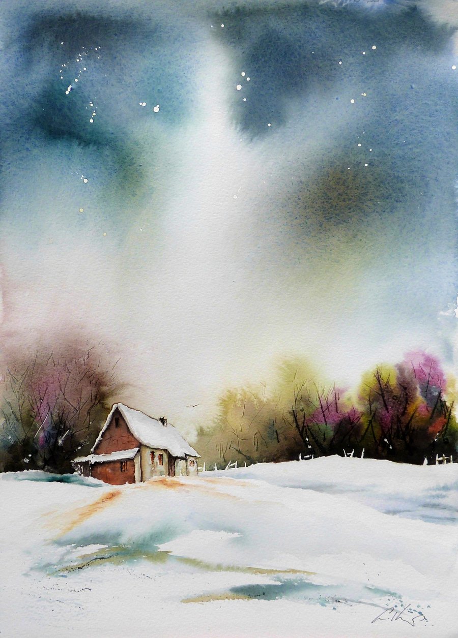The Cottage at the edge of the wood, Original Watercolour Painting.